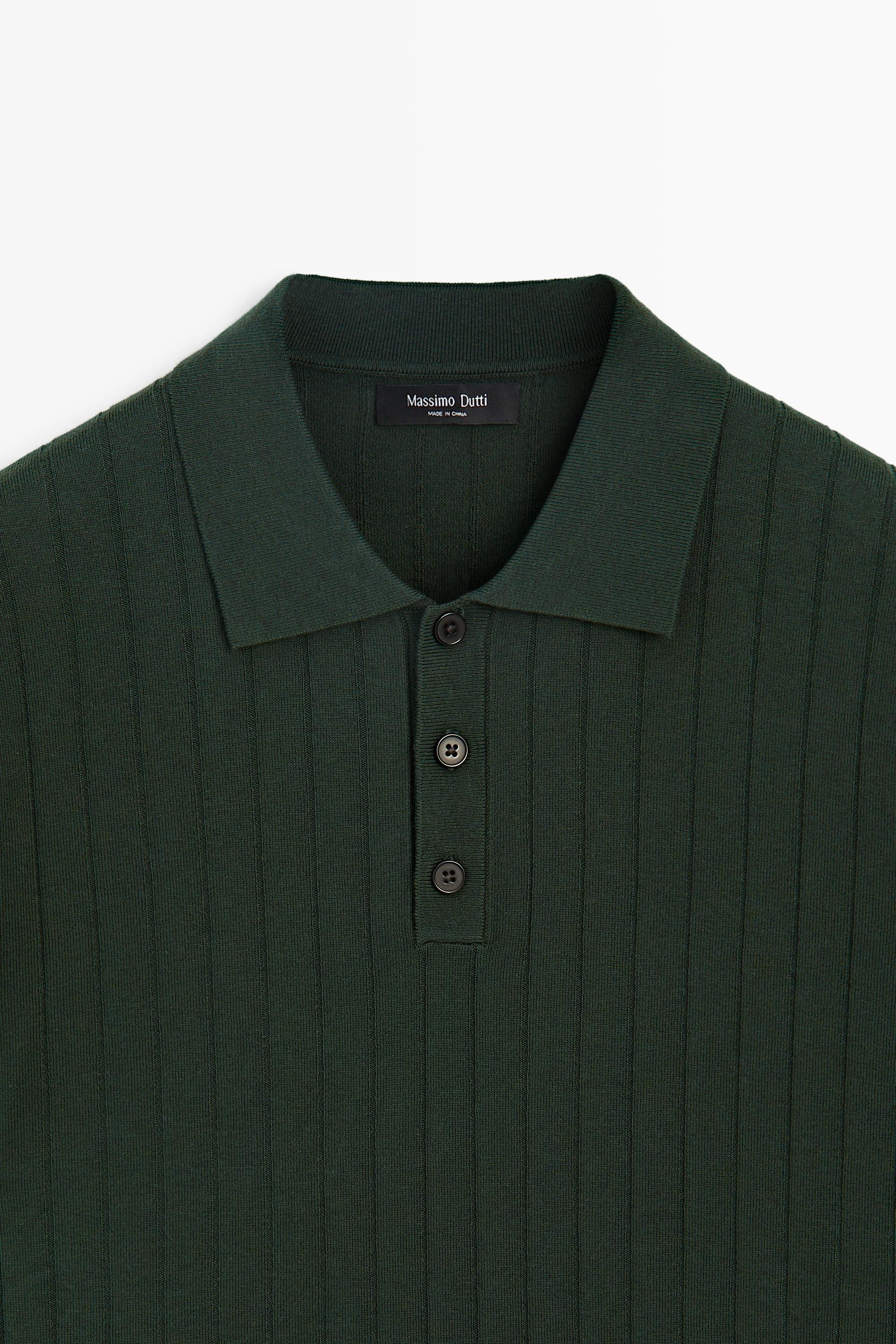 Ribbed knit cotton blend polo shirt
